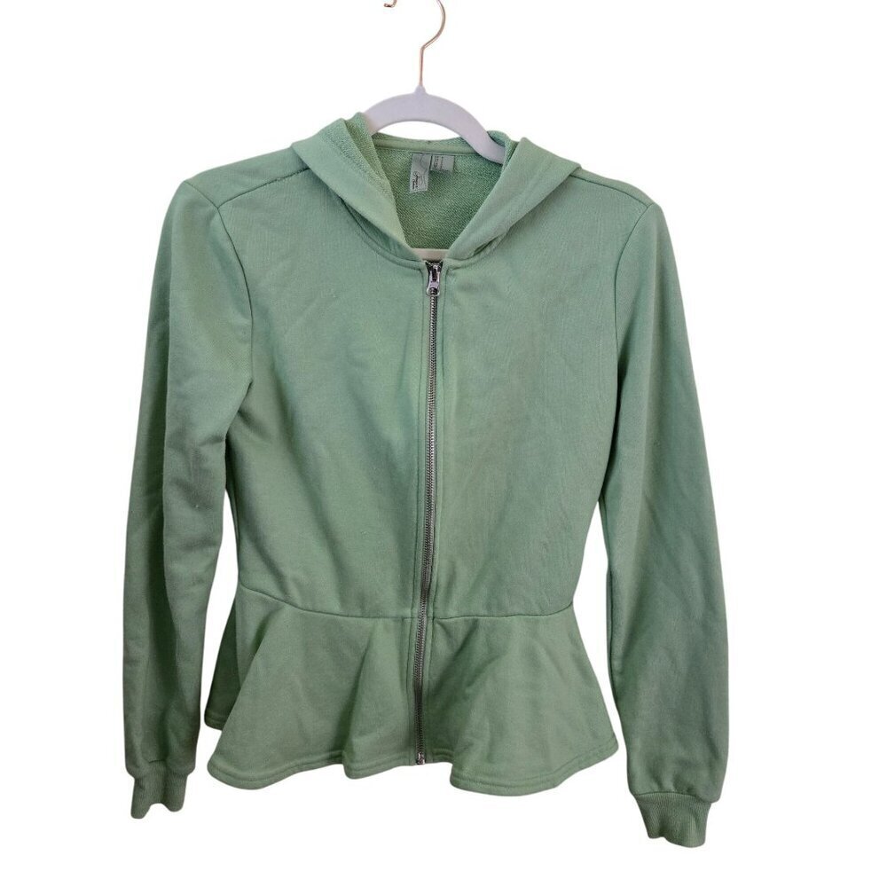 Forever 21 Mint Green Peplum Full Zip Y2K Hoodie Size S Lightweight All Season